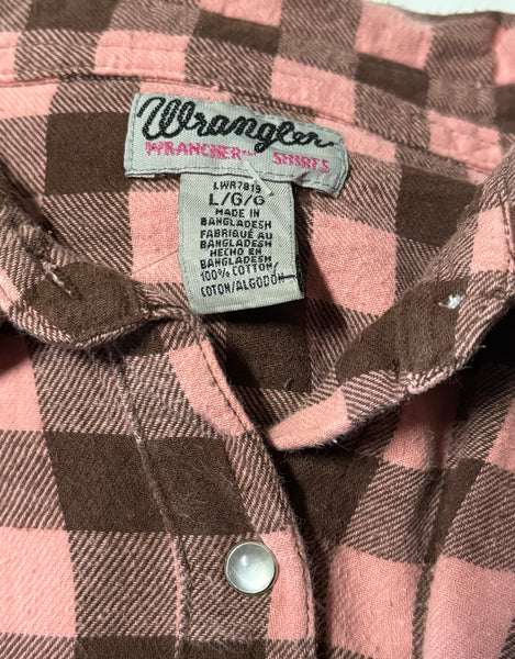 Vintage Pink and Brown Wrangler Womens Western Shirt (M/L)