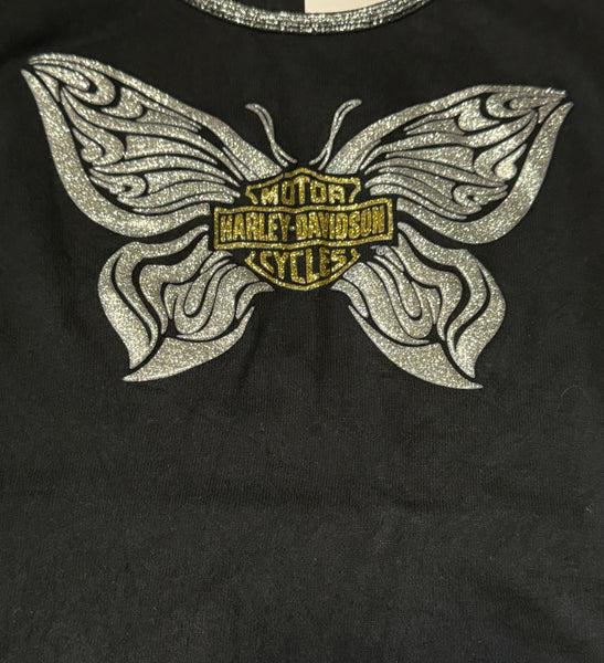 Vintage Harley Davidson Baby Tee- Sparkle Butterly  (M)