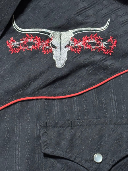 Vintage ‘Ely 1878’ Black Longhorns Western Shirt (XL/XXL)