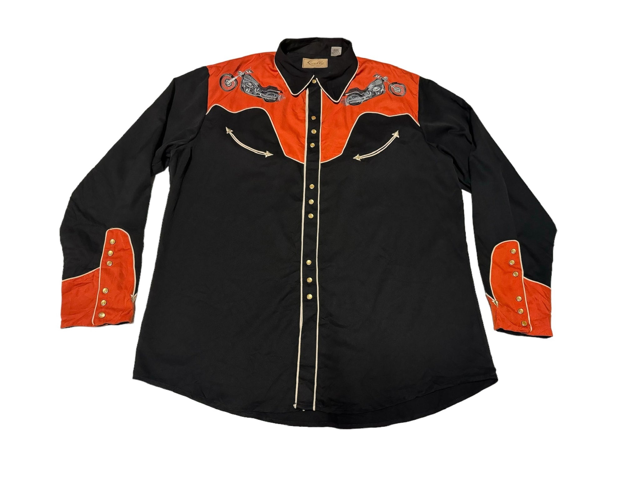 Scully Western Shirt - Motorcycle - Orange and Black  (XL)