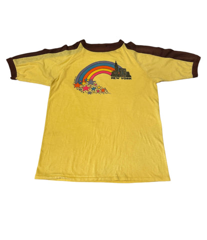 Vintage 80s Yellow New York Ringer T-shirt (S-M)