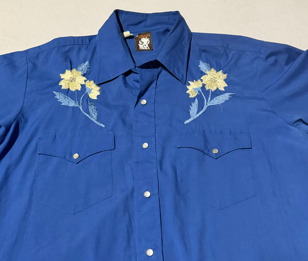 Vintage ‘Karman’ Western Shirt - Deep Blue with Flowers (M)