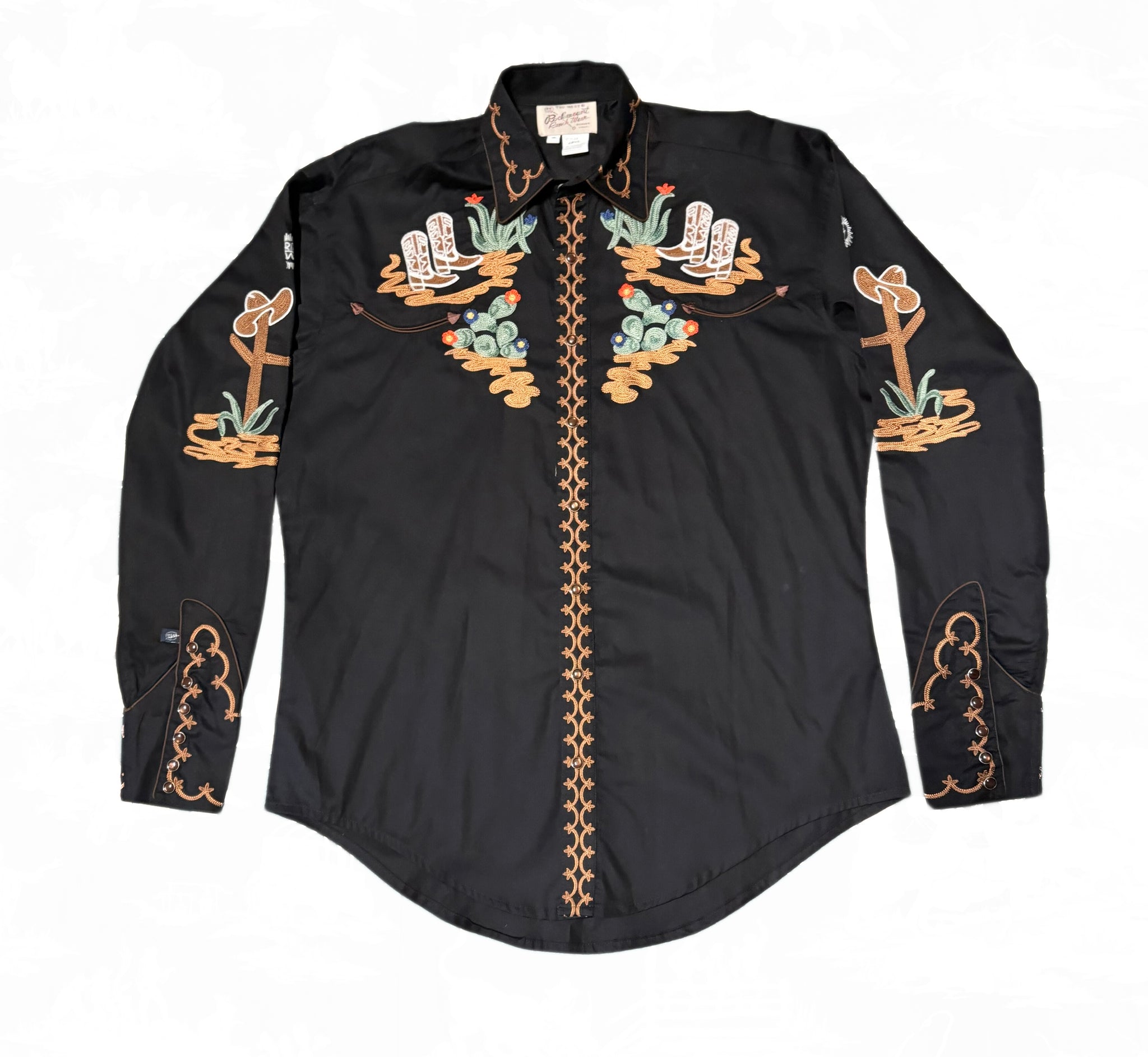 Rockmount Ranch Wear Western Shirt -Cactus & Cowboy Boots Embroidered Western Shirt Black