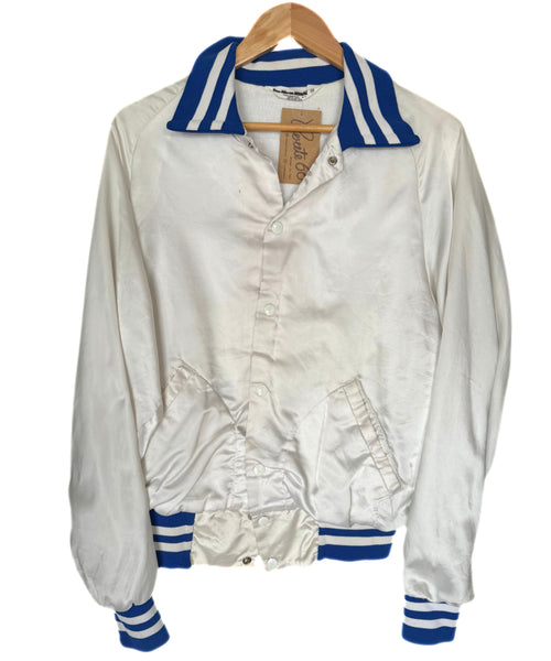 Vintage Satin Bomber Jacket - White & Blue (M)