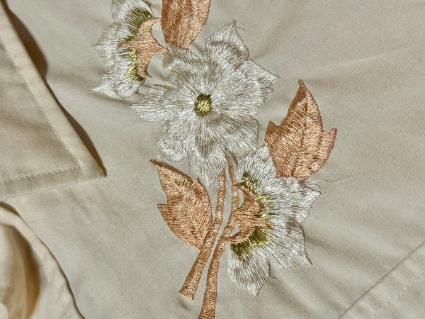 Vintage ‘Silver Spur’ Western Shirt - Cream with Gold + Brown Flowers (S)