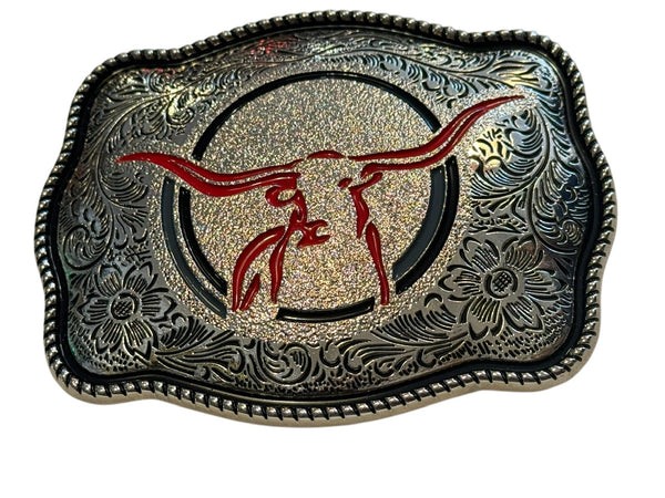 Red Longhorn Outline Belt Buckle