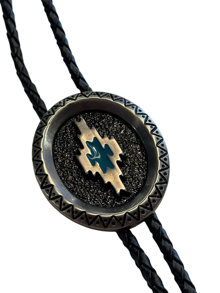 Bolo Tie -Silver Aztec Round