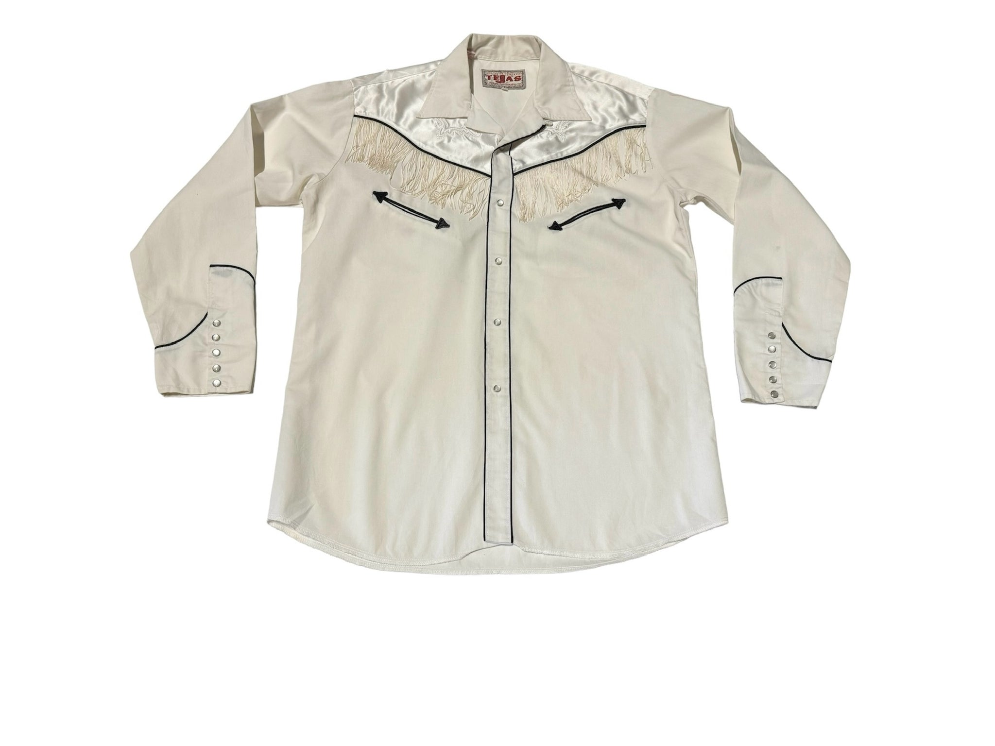 Vintage White Tassel Western Shirt - ‘Tejas’  (L)