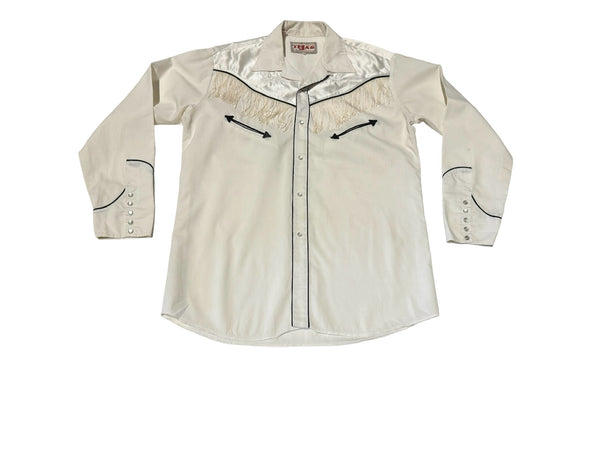 Vintage White Tassel Western Shirt - ‘Tejas’  (L)