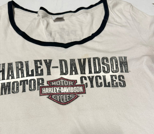 Vintage Harley Davidson Crop White Stripe Sleeve (L)