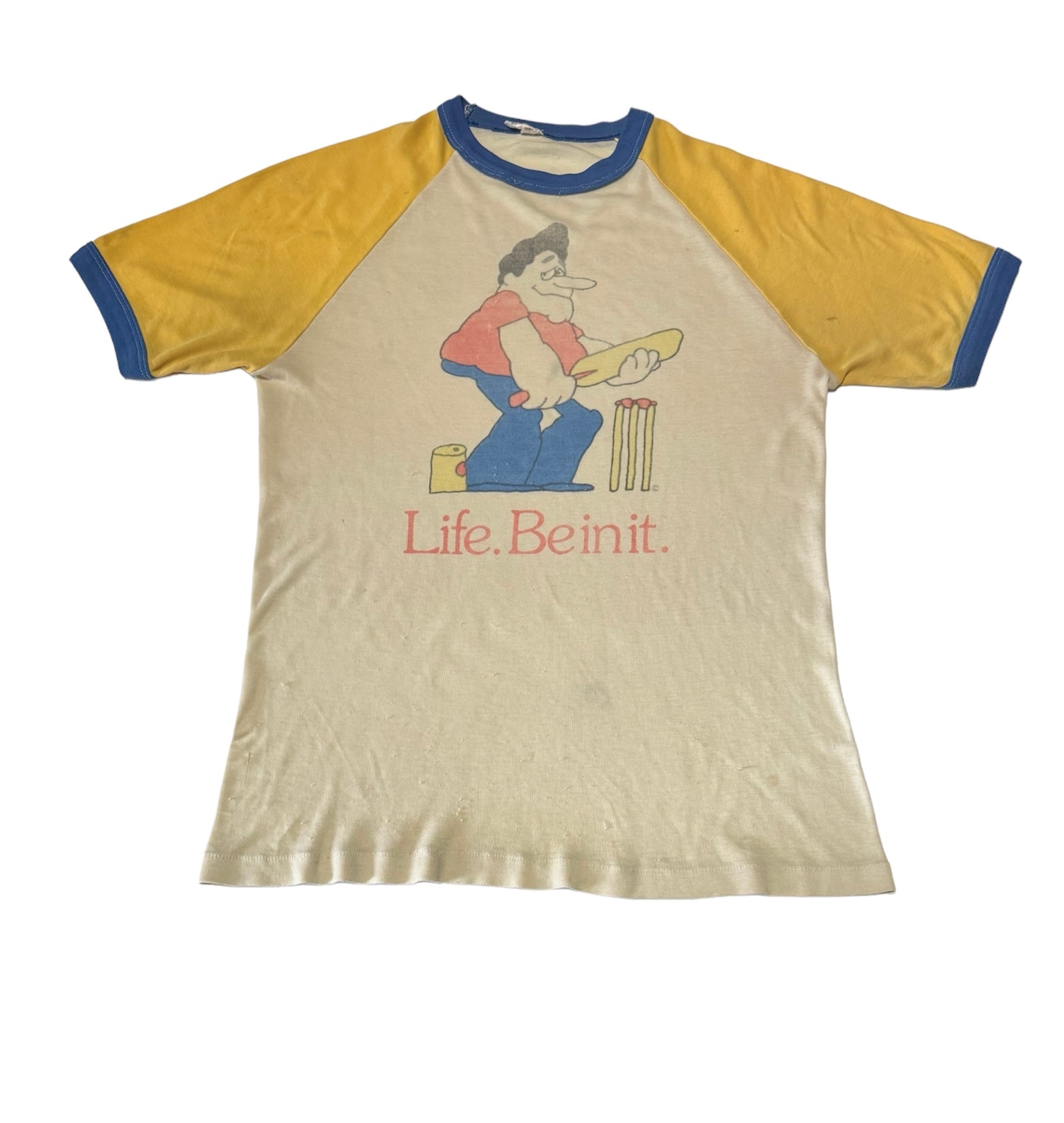 Vintage 70s Ringer T-shirt - ‘Life. Be In It’ (S)