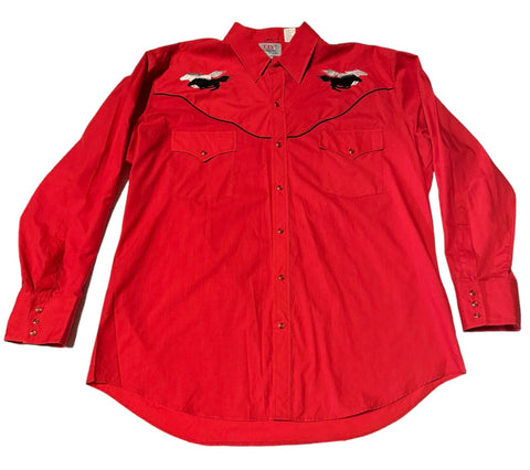 Vintage ‘Ely Diamond’ Western Shirt - Red with Horses (XL)