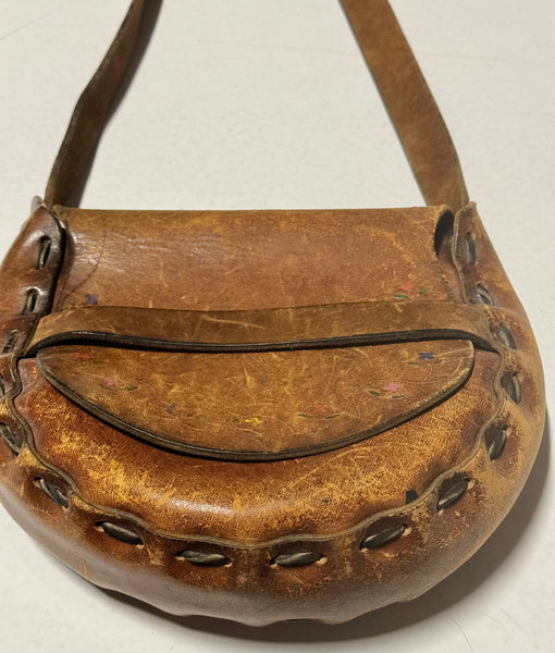 Vintage Western Tooled Leather Bag - Tiny Flowers