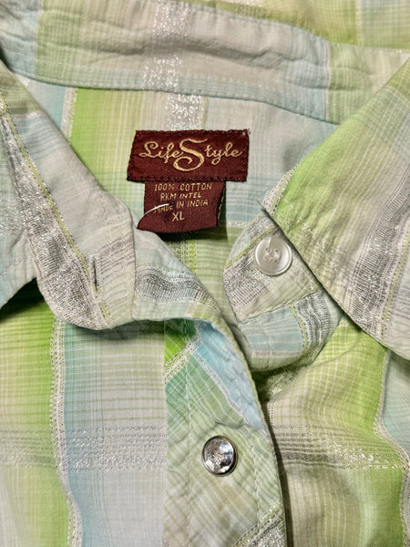 Vintage Green Gem Womens Western Shirt ‘Life Style’ (L)