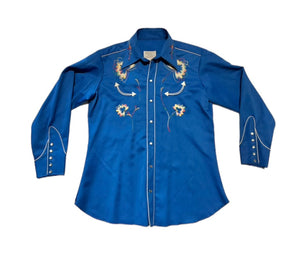 Vintage H Bar C California Ranchwear - Blue 70s Western Shirt (L-XL)
