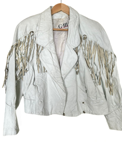 Vintage White Leather Fringe Jacket (M)