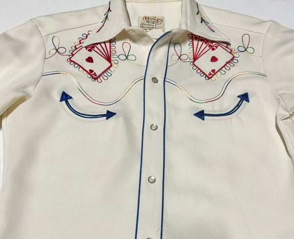 Vintage H Bar C California Ranchwear White ‘Royal Flush’ Western Shirt (S)