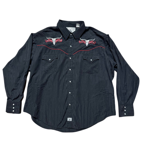 Vintage ‘Ely 1878’ Black Longhorns Western Shirt (XL/XXL)
