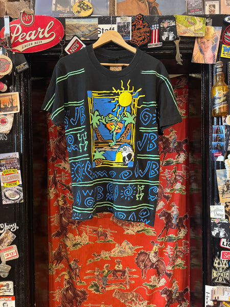 Vintage Neon Frog Jimmy Buffett Black T-shirt (L)