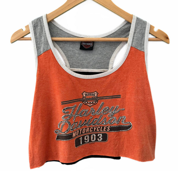 Vintage Harley Davidson Crop Singlet - Orange 1903 (L)