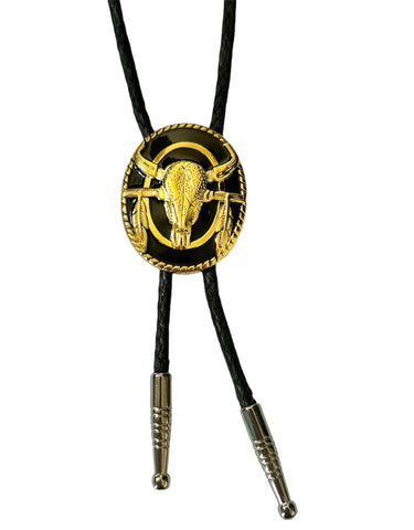 Bolo Tie -  Long Horn with Feathers,  Made in USA