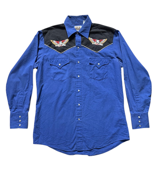 Vintage Blue Black with USA Eagle ‘Ely Cattleman’ - Western Shirt (M)