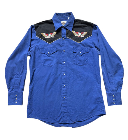 Vintage Blue Black with USA Eagle ‘Ely Cattleman’ - Western Shirt (M)