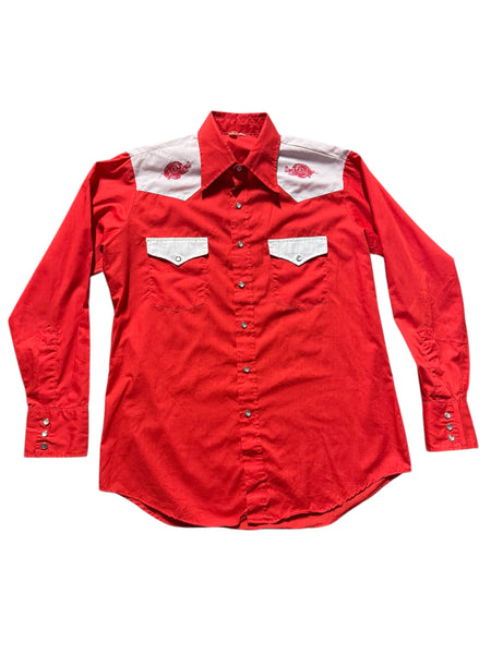 Vintage Red & White with Hogs - Western Shirt (L)