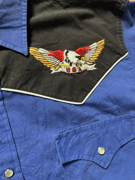 Vintage Blue Black with USA Eagle ‘Ely Cattleman’ - Western Shirt (M)