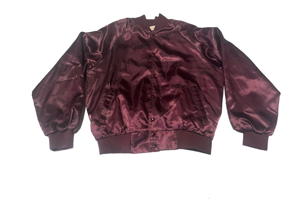 Vintage Nocona Cowboy Boots Burgundy Satin Bomber Jacket (L)