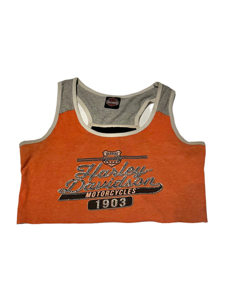 Vintage Harley Davidson Crop Singlet - Orange 1903 (L)