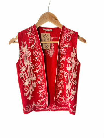 Vintage Mexican Embroidered Wool Vest (XS-S)