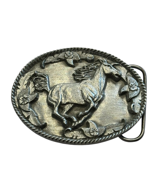 Metal Horse & Flowers Belt Buckle