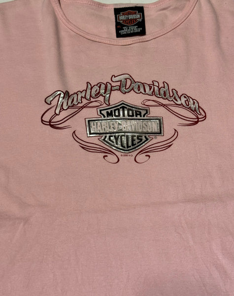 Vintage Harley Davidson Baby Tee- Baby Pink & Silver  (XL)