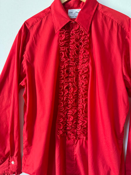 Vintage Red 70s Frill Shirt (XL)