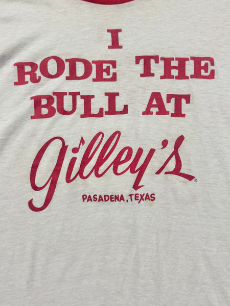 Vintage ‘I Rode the Bull at Gilley’s Pasadena Texas ’ Ringer T-shirt (M)