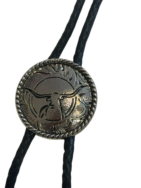 Bolo Tie -  Longhorn Round,  Silver