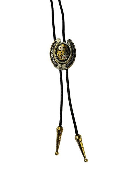 Bolo Tie -  "Midnight Rider" Oval in Horseshoe,  Made in USA