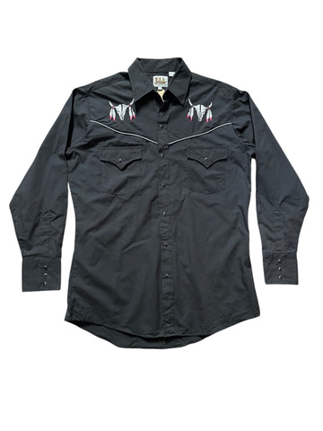 Vintage Black with Longhorn Skulls ‘Ely Cattleman’ - Western Shirt (M-L)