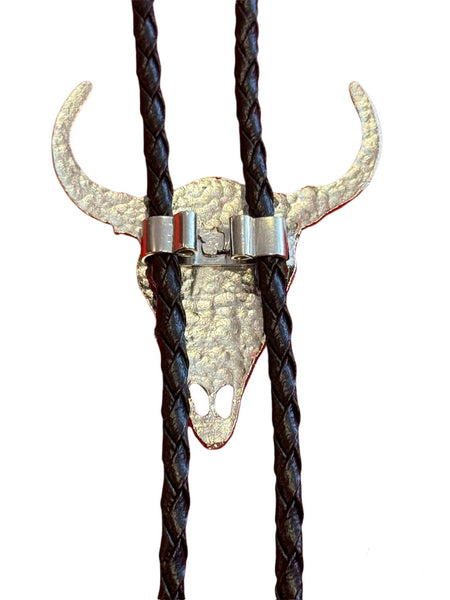 Bolo Tie -  Silver Plated - Longhorn Skull