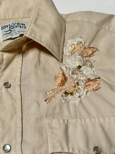 Vintage ‘Silver Spur’ Western Shirt - Cream with Gold + Brown Flowers (S)