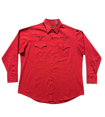 Vintage Red with Longhorns ‘Plains’ - Western Shirt (XL)