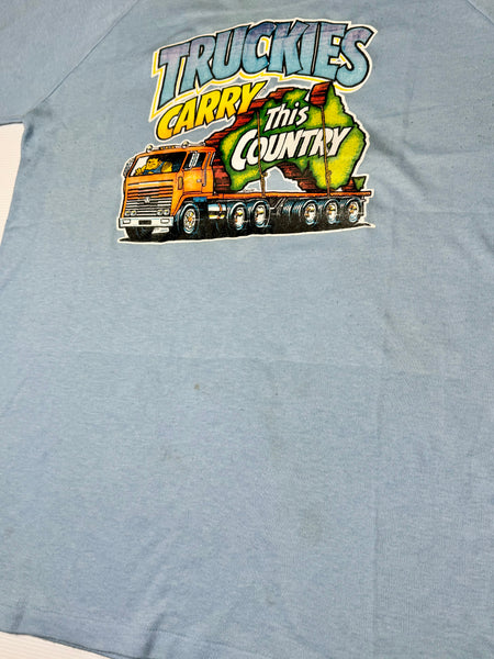 Vintage ‘Truckies Carry This Country’ Blue Ringer T-shirt (M-L)