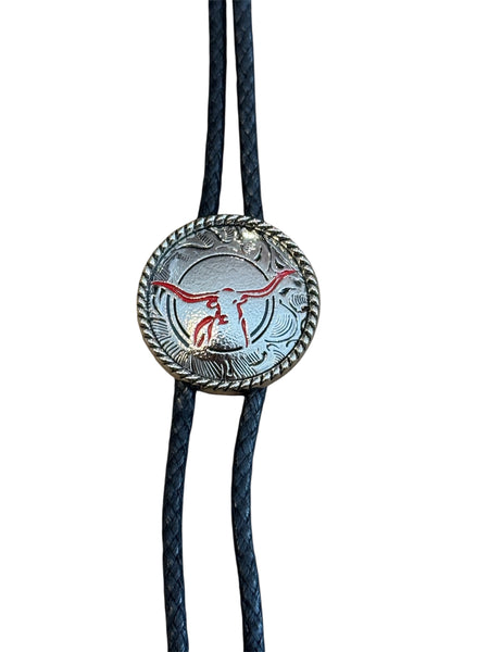 Bolo Tie -  Longhorn Round,  Silver