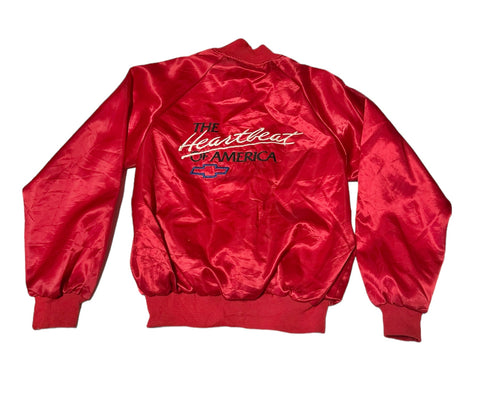 Vintage Red Chevy - Heartbeat of America Satin Bomber Jacket (M)
