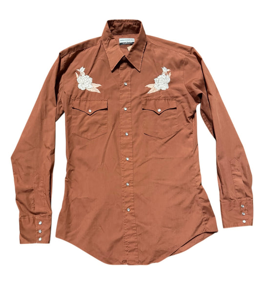 Vintage ‘Karman’ Brown with Flowers Western Shirt (M)
