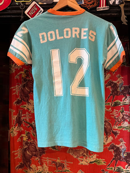 Vintage Aqua Blue ‘12’ Baseball Ringer T-shirt (S/M)