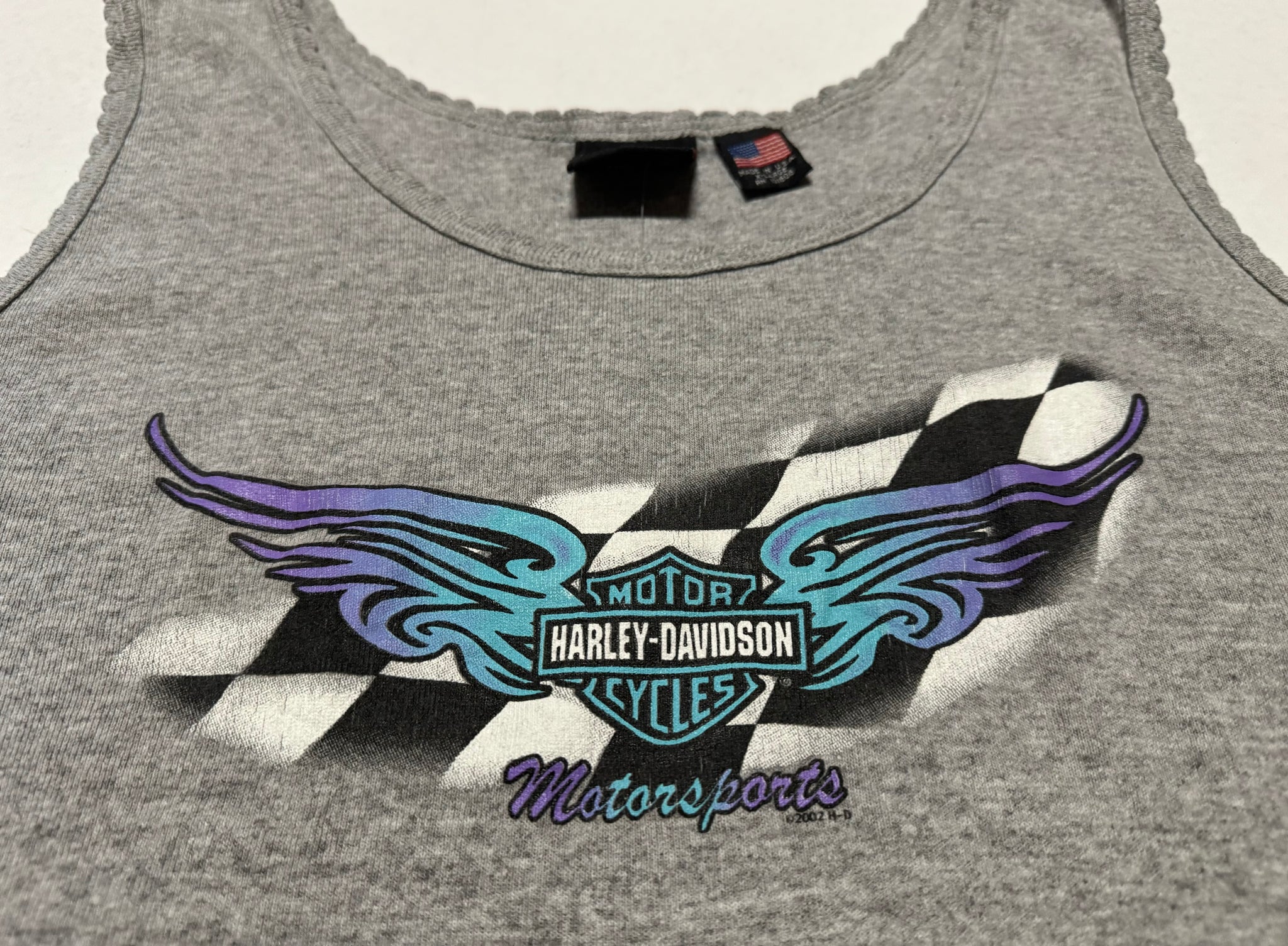 Vintage Harley-Davidson ノースリーブタンクトップ グレー Vintage Harley Davidson Checkered Grey Crop Tank Top (L) – Route