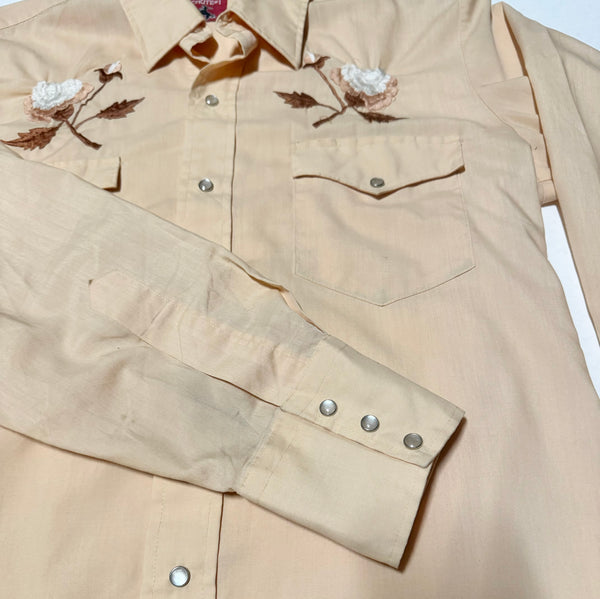 Vintage ‘Chute’ Western Shirt - Cream with Brown Flowers (S-M)