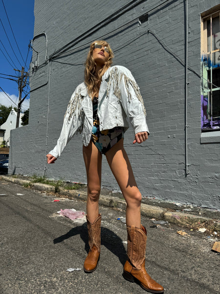 Vintage White Leather Fringe Jacket (M)